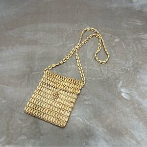 Wood Elongtated Woven Bead Crossbody Purse Zipper